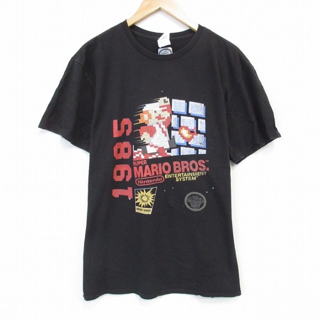 XL★古着 半袖 Tシャツ メンズ ゲーム ニンテンドー スーパーマリオブラザーズ コットン クルーネック 黒 ブラック 25sep08 中古
