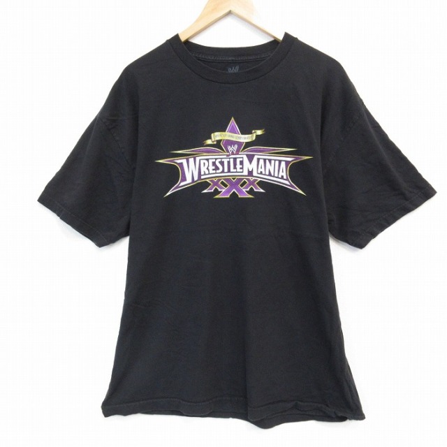 XL★古着 半袖 Tシャツ メンズ ワールドプロレスリング レッスルマニア コットン クルーネック 黒 ブラック 25sep08 中古