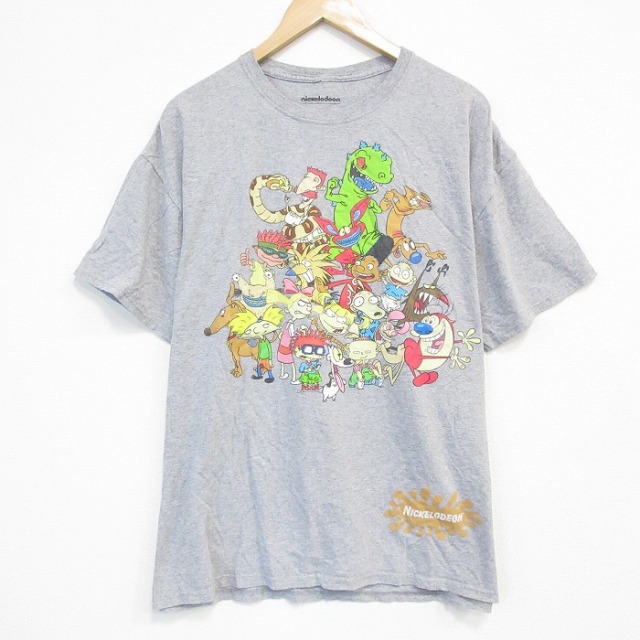 XL★古着 半袖 Tシャツ メンズ アニメ ニコロデオン アングリービーバーズ クルーネック グレー 霜降り 25sep08 中古