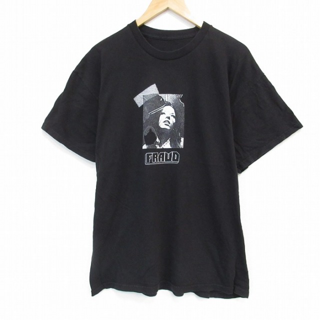 XL★古着 半袖 Tシャツ メンズ FRAUD クルーネック 黒 ブラック 25sep08 中古