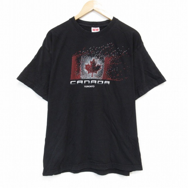 【20%OFF】XL★古着 半袖 Tシャツ メンズ カナダ トロント コットン クルーネック 黒 ブラック 25sep08 中古
