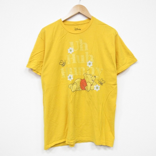 L★古着 半袖 Tシャツ メンズ ディズニー DISNEY くまのプーさん コットン クルーネック 黄 イエロー 25sep20 中古