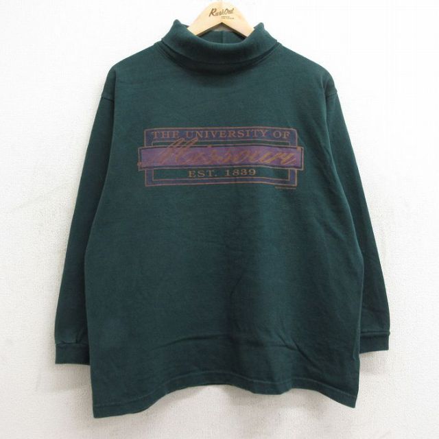 【50%OFF】90s 長袖Tシャツ ミズーリ大学 グリーン XL | 古着