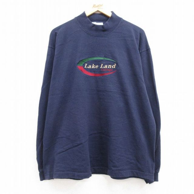 【50%OFF】90s 長袖Tシャツ レイクランド カレッジ刺繍 ネイビー XL | 古着