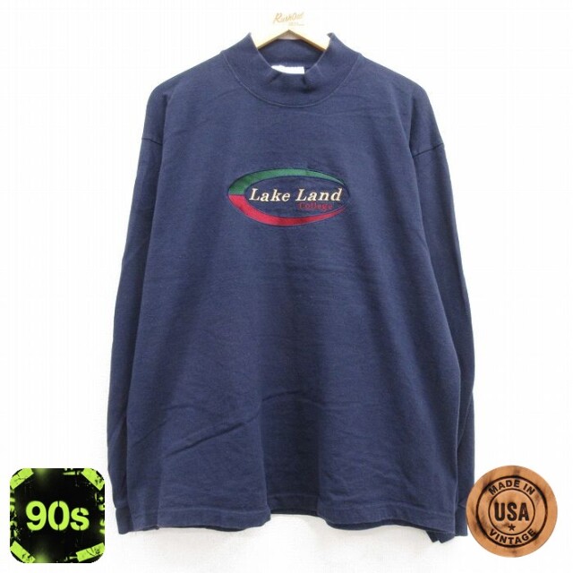 90s 長袖Tシャツ レイクランド カレッジ刺繍 ネイビー XL | 古着