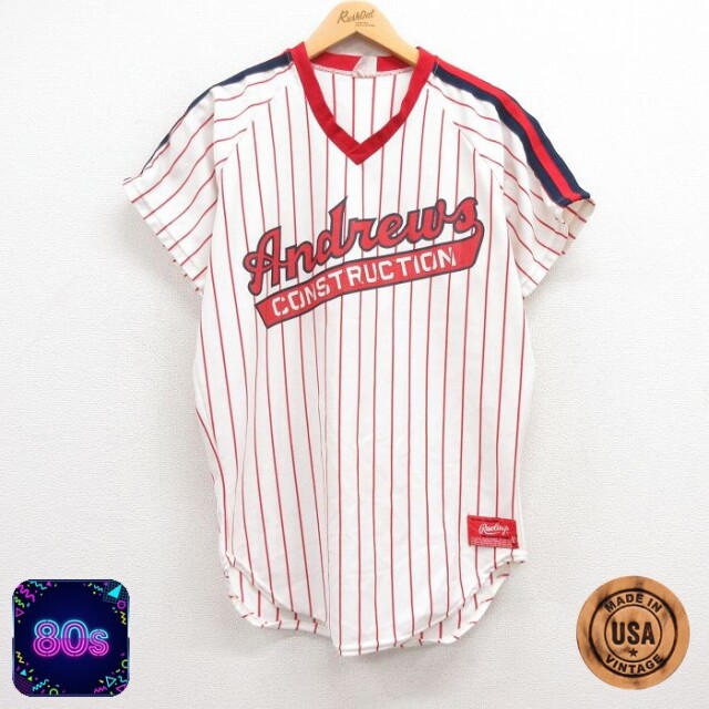 ローリングス 80s 半袖Tシャツ Andrews ホワイトストライプ XL | 古着