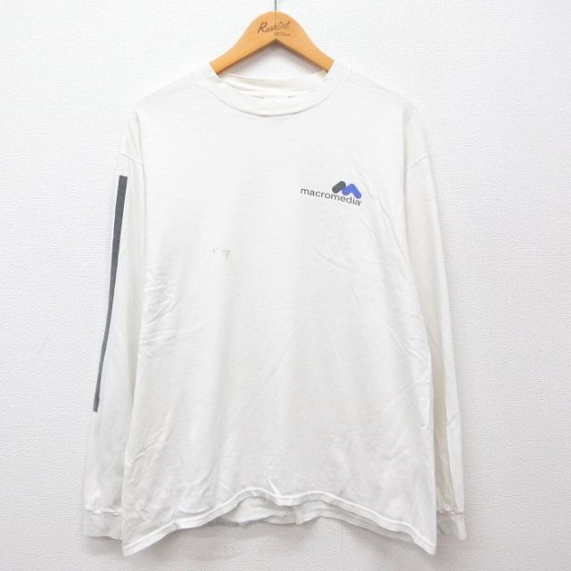 ヘインズ 00s 長袖Tシャツ マクロメディア ホワイト XL | 古着