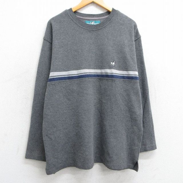 XL★古着 ビッグドッグス BIG DOGS 長袖 Tシャツ メンズ ワンポイントロゴ クルーネック グレー 霜降り 25feb14 中古