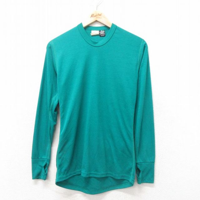 M★古着 EMS 長袖 ビンテージ Tシャツ メンズ 90年代 90s 無地 ポーラテック クルーネック 緑 グリーン 25feb14 中古