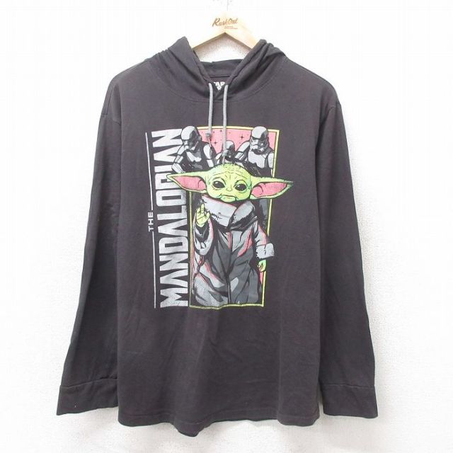 XL★古着 長袖 Tシャツ パーカー メンズ スターウォーズ STAR WARS マンダロリアン ベビーヨーダ 黒 ブラック 25feb14 中古