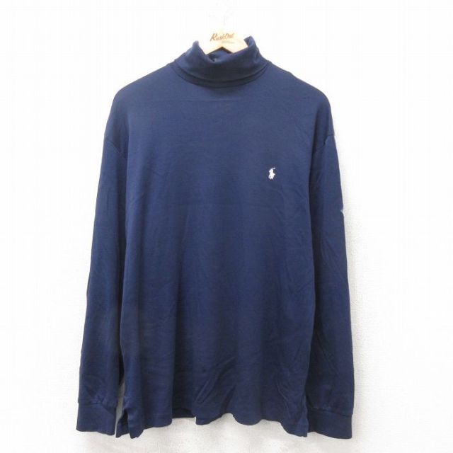M★古着 ラルフローレン Ralph Lauren ポロゴルフ 長袖 ブランド Tシャツ メンズ 90年代 90s ワンポイントロゴ コットン タートルネック ハイネック 紺 ネイビー 25feb14 中古