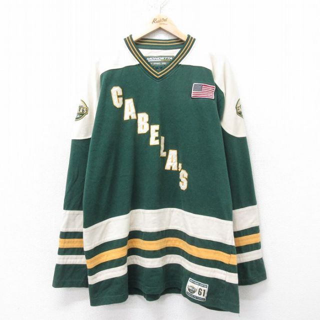 XL★古着 長袖 フットボール Tシャツ メンズ カベラス 大きいサイズ ロング丈 Vネック 緑 グリーン 25feb14 中古