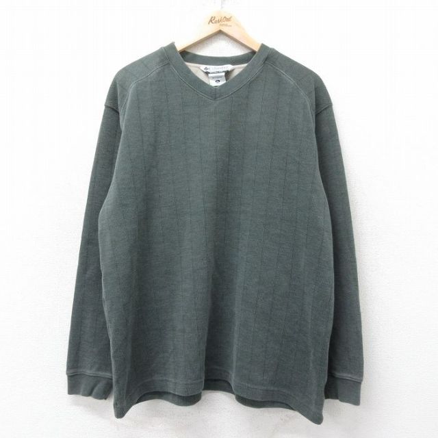 XL★古着 コロンビア COLUMBIA 長袖 ビンテージ Tシャツ メンズ 00年代 00s 無地 大きいサイズ Vネック 緑 グリーン 25feb14 中古