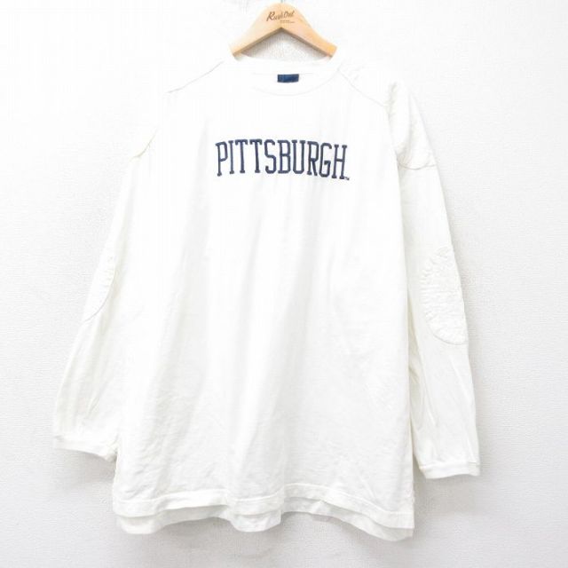 XL★古着 長袖 ビンテージ フットボール Tシャツ メンズ 00年代 00s ピッツバーグ 刺繍 大きいサイズ クルーネック 白 ホワイト 25feb14 中古