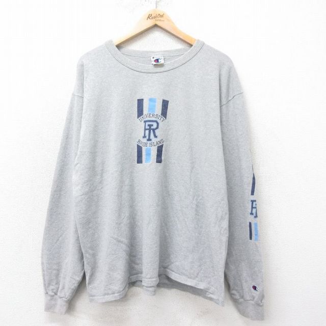 【50%OFF】XL★古着 チャンピオン champion 長袖 ビンテージ Tシャツ メンズ 90年代 90s RI 大きいサイズ コットン クルーネック グレー 霜降り 25feb14 中古