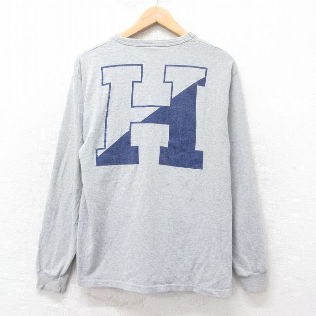 L★古着 チャンピオン champion 長袖 ビンテージ Tシャツ メンズ 90年代 90s H コットン クルーネック USA製 グレー 霜降り 【spe】 25feb14 中古