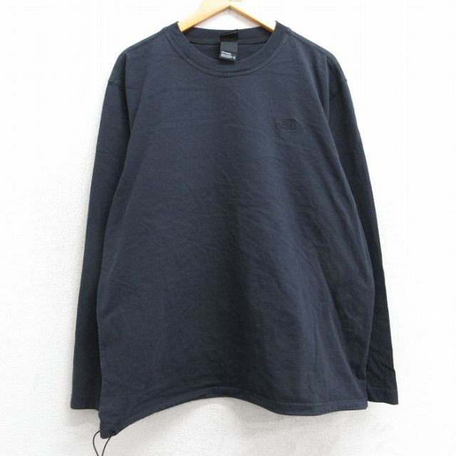 XL★古着 ノースフェイス THE NORTH FACE 長袖 Tシャツ メンズ ワンポイントロゴ 大きいサイズ コットン クルーネック 黒 ブラック 25feb15 中古