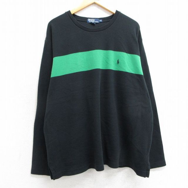 XL★古着 ラルフローレン Ralph Lauren 長袖 ブランド Tシャツ メンズ 90年代 90s ワンポイントロゴ ツートンカラー 大きいサイズ コットン クルーネック 黒 ブラック 25feb15 中古