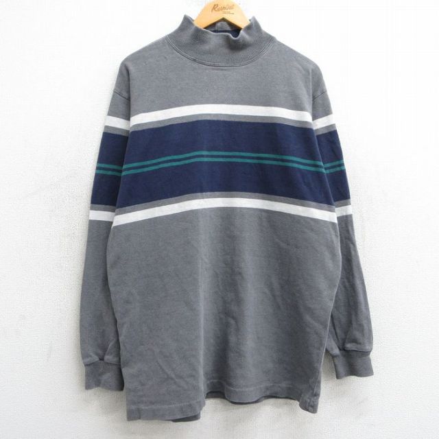 XL★古着 エルエルビーン LLBEAN 長袖 ビンテージ Tシャツ メンズ 80年代 80s 大きいサイズ コットン モックネック ハイネック USA製 グレー他 25feb15 中古