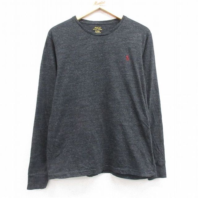 XL★古着 ラルフローレン Ralph Lauren 長袖 ブランド Tシャツ メンズ ワンポイントロゴ コットン クルーネック 黒 ブラック 霜降り 25feb27 中古