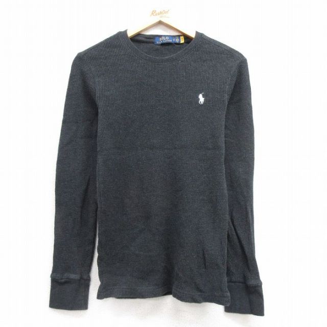 M★古着 ラルフローレン Ralph Lauren 長袖 ブランド サーマル Tシャツ メンズ ワンポイントロゴ コットン クルーネック 黒 ブラック 25feb27 中古