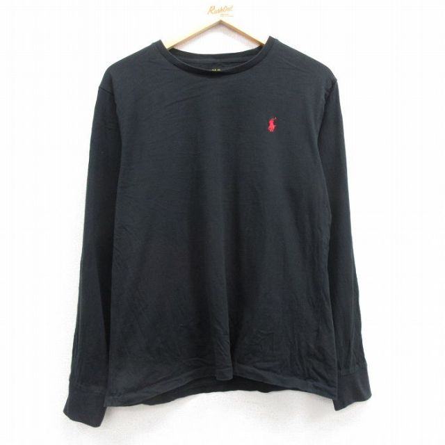 L★古着 ラルフローレン Ralph Lauren 長袖 ブランド Tシャツ メンズ ワンポイントロゴ コットン クルーネック 黒 ブラック 25feb27 中古