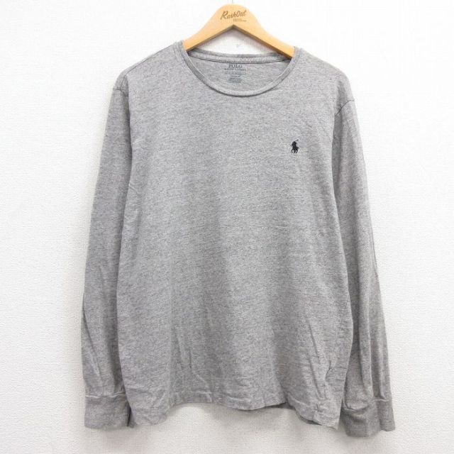 XL★古着 ラルフローレン Ralph Lauren 長袖 ブランド Tシャツ メンズ ワンポイントロゴ コットン クルーネック グレー 霜降り 25feb27 中古