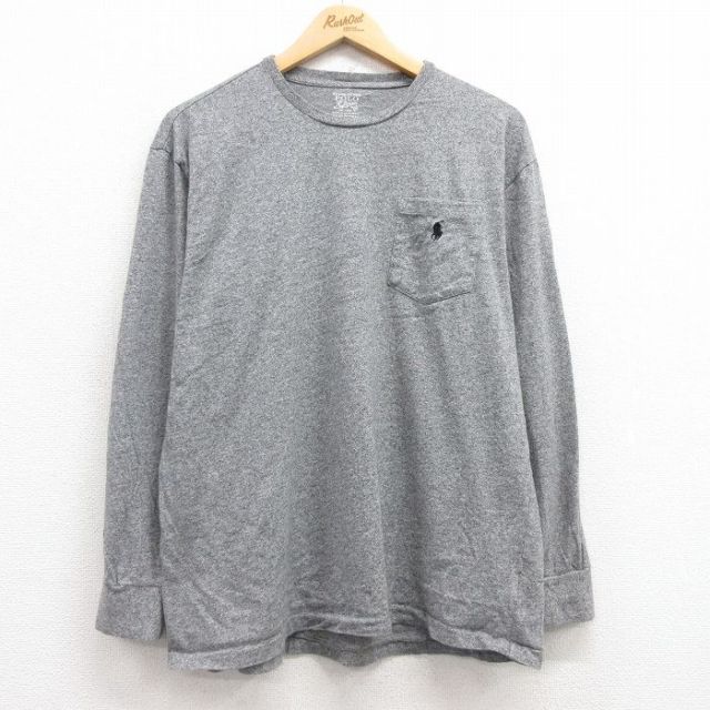 L★古着 ラルフローレン Ralph Lauren 長袖 ブランド Tシャツ メンズ ワンポイントロゴ 胸ポケット付き コットン クルーネック グレー 霜降り 25feb27 中古