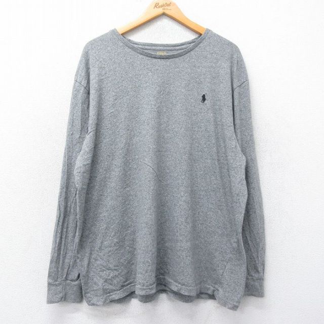 XL★古着 ラルフローレン Ralph Lauren 長袖 ブランド Tシャツ メンズ ワンポイントロゴ 大きいサイズ コットン クルーネック グレー 霜降り 25feb27 中古