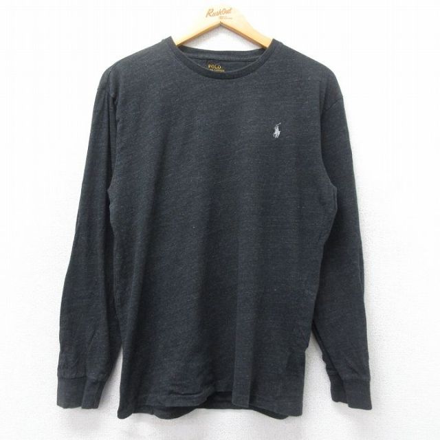 L★古着 ラルフローレン Ralph Lauren 長袖 ブランド Tシャツ メンズ ワンポイントロゴ コットン クルーネック 黒 ブラック 霜降り 25feb27 中古