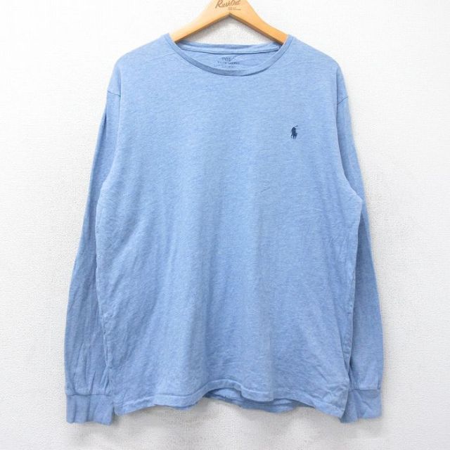 XL★古着 ラルフローレン Ralph Lauren 長袖 ブランド Tシャツ メンズ ワンポイントロゴ コットン クルーネック 薄紺 ネイビー 霜降り 25feb27 中古