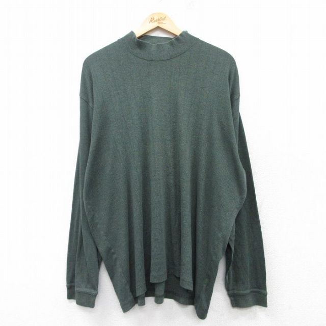 XL★古着 バンヒューセン 長袖 Tシャツ メンズ 無地 大きいサイズ モックネック ハイネック 濃緑 グリーン 25feb28 中古