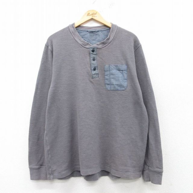 XL★古着 エルエルビーン LLBEAN 長袖 Tシャツ メンズ 胸ポケット付き 大きいサイズ ヘンリーネック グレー 25feb28 中古