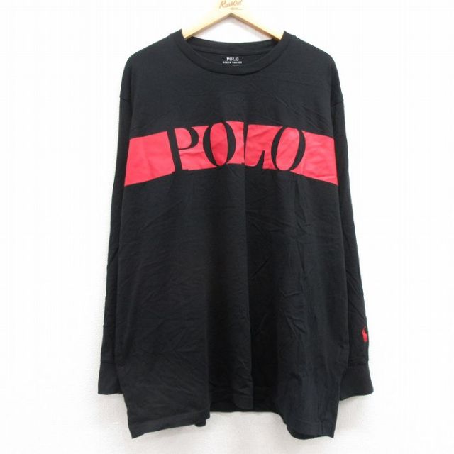 XL★古着 ラルフローレン Ralph Lauren 長袖 ブランド Tシャツ メンズ ビッグロゴ 大きいサイズ コットン クルーネック 黒 ブラック 【spe】 25feb28 中古