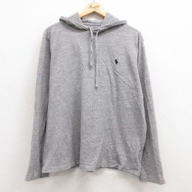 XL★古着 ラルフローレン Ralph Lauren 長袖 ブランド Tシャツ パーカー メンズ ワンポイントロゴ コットン グレー 霜降り 25feb28 中古