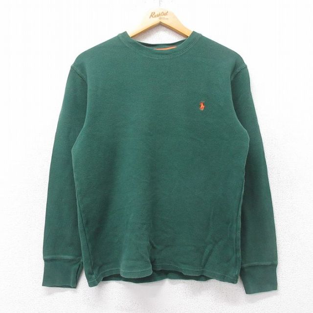 L★古着 ラルフローレン Ralph Lauren 長袖 ブランド サーマル Tシャツ メンズ ワンポイントロゴ コットン クルーネック 緑 グリーン 25feb28 中古