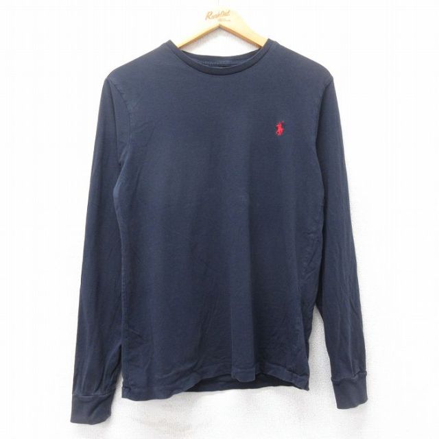 M★古着 ラルフローレン Ralph Lauren 長袖 ブランド Tシャツ メンズ ワンポイントロゴ コットン クルーネック 紺 ネイビー 25feb28 中古