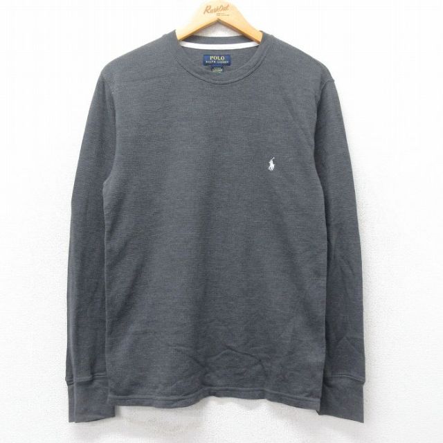 L★古着 ラルフローレン Ralph Lauren 長袖 ブランド サーマル Tシャツ メンズ ワンポイントロゴ クルーネック 濃グレー 25feb28 中古