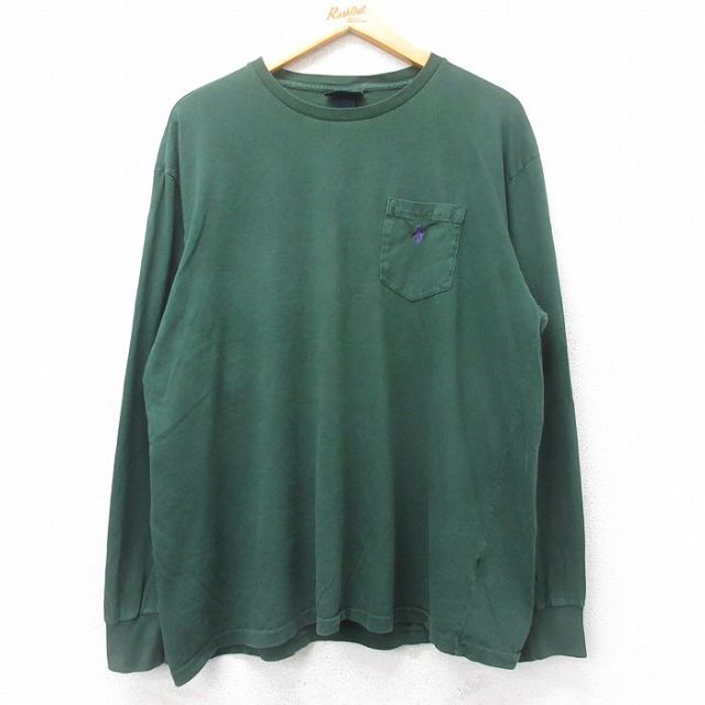 XL★古着 ラルフローレン Ralph Lauren 長袖 ブランド Tシャツ メンズ ワンポイントロゴ 胸ポケット付き 大きいサイズ コットン クルーネック 緑 グリーン 25feb28 中古