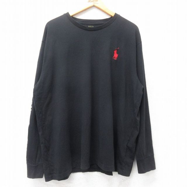 XL★古着 ラルフローレン Ralph Lauren 長袖 ブランド Tシャツ メンズ ビッグロゴ 大きいサイズ コットン クルーネック 黒 ブラック 25feb28 中古