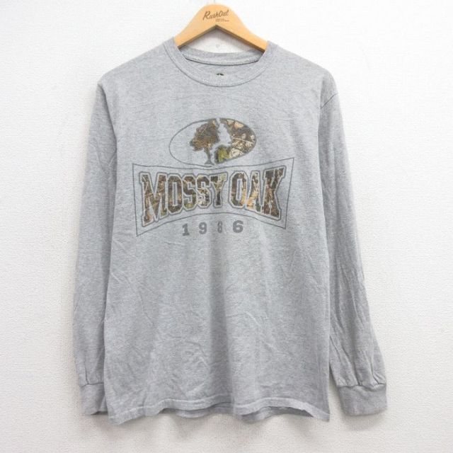 M★古着 長袖 Tシャツ メンズ モッシーオーク コットン クルーネック グレー 霜降り 25mar03 中古