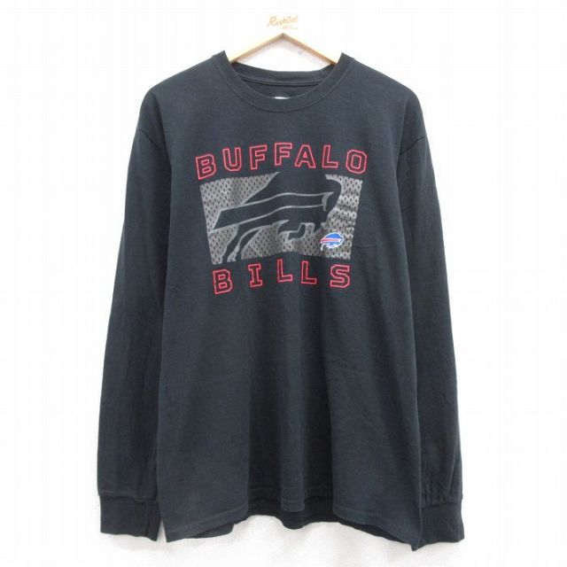 L★古着 長袖 Tシャツ メンズ NFL バッファロービルズ クルーネック 黒 ブラック アメフト スーパーボウル 25mar03 中古