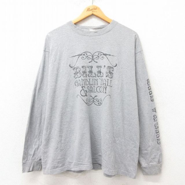 XL★古着 長袖 Tシャツ メンズ BILLS 大きいサイズ クルーネック グレー 霜降り 25mar03 中古