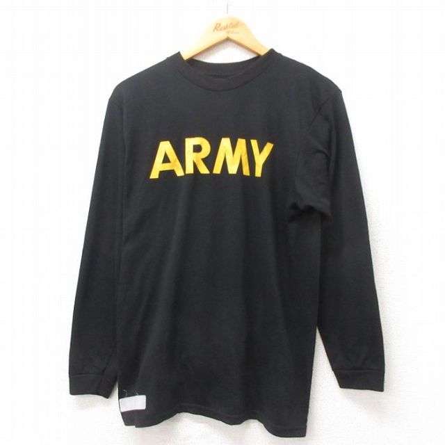 M★古着 長袖 Tシャツ メンズ ミリタリー アーミー ARMY クルーネック 黒 ブラック 25mar03 中古