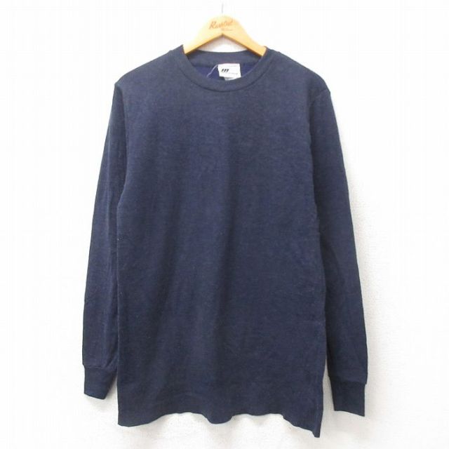 L★古着 長袖 ビンテージ Tシャツ メンズ 80年代 80s 無地 クルーネック USA製 紺 ネイビー 25mar03 中古
