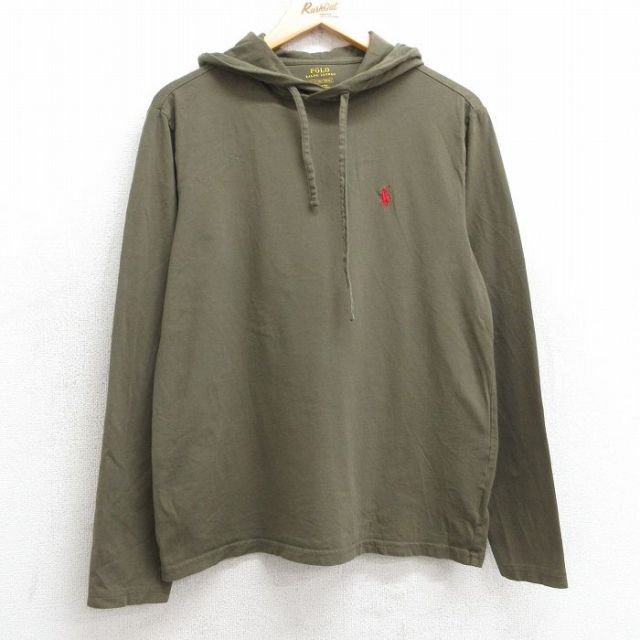 L★古着 ラルフローレン Ralph Lauren 長袖 ブランド Tシャツ パーカー メンズ ワンポイントロゴ 濃緑系 グリーン 25mar04 中古