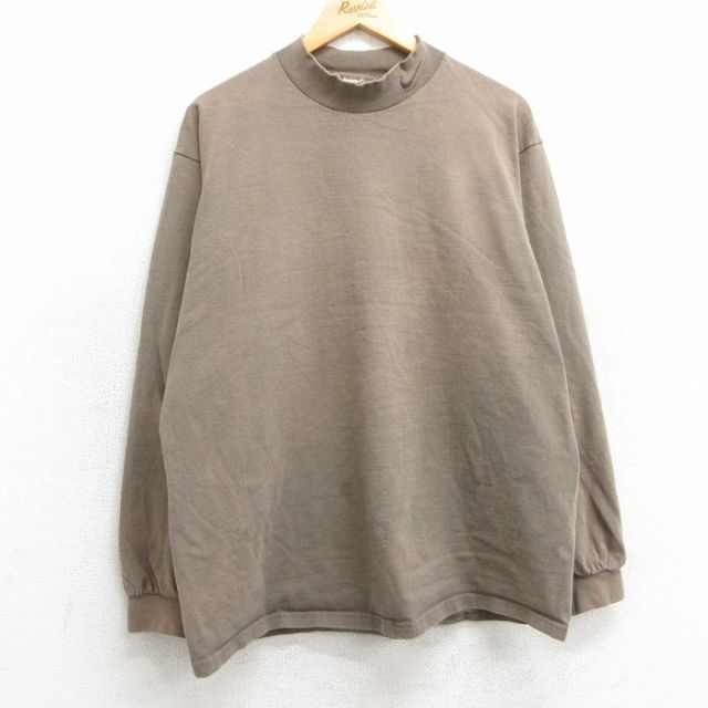 XL★古着 ナイキ NIKE 長袖 ビンテージ Tシャツ メンズ 90年代 90s ワンポイントロゴ コットン モックネック ハイネック USA製 茶 ブラウン 【spe】 25mar04 中古