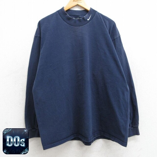 ナイキ 00s 長袖Tシャツ ワンポイントロゴ ネイビー XL | 古着