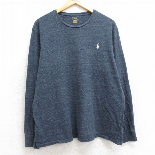 XL★古着 ラルフローレン Ralph Lauren 長袖 ブランド Tシャツ メンズ ワンポイントロゴ コットン クルーネック 濃グレー系 霜降り 25mar04 中古
