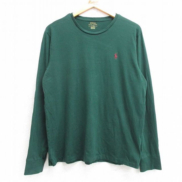L★古着 ラルフローレン Ralph Lauren 長袖 ブランド Tシャツ メンズ ワンポイントロゴ コットン クルーネック 緑 グリーン 25mar07 中古